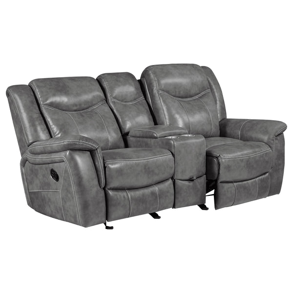 English Elm Carmen Luxe Faux Leather Cool Grey Motion Loveseat with Dual Recline, Storage & Plush Cushioningcomfort B062P357777