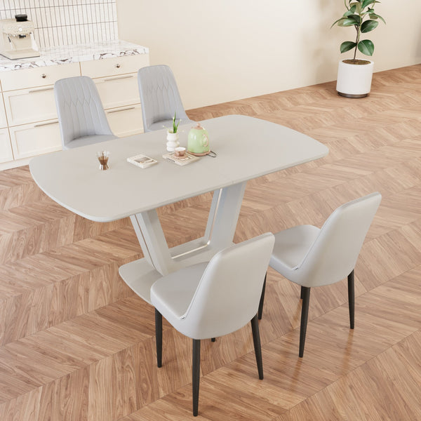 English Elm 62.99-78.74" Expandable Dining Table Set For 2-8 With 4 Comfort Chairs, Stylish U-Shaped Legs & Space-Saving Design W2189S00716
