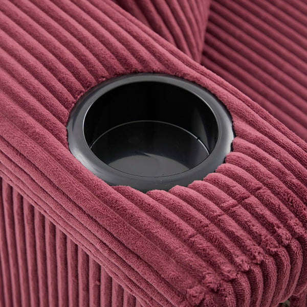 English Elm UNITED Corduroy L-Shaped Sectional Sofa with Storage Ottoman, USB Ports, Cup Holders & LED Lighting WINE RED W1568P332410