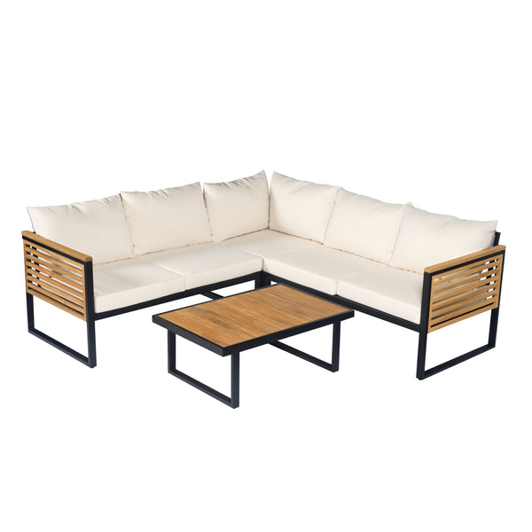 English Elm Christopher Knight Home® - Outdoor 4-Piece Acacia Wood & Metal Patio Corner Set - Modern Comfort For Stylish Outdoor Living N757S438857B