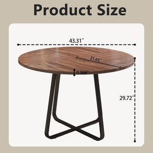 English Elm 43.3" Round Mdf Wood Dining Table X Base Seats Six Modern Apartment Kitchen W1727P426753