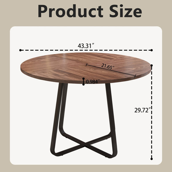 English Elm 43.3" Round Mdf Wood Dining Table X Base Seats Six Modern Apartment Kitchen W1727P426753