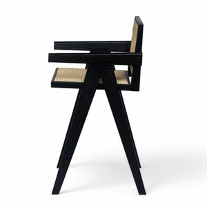English Elm Christopher Knight Home® - 27'', Modern minimalist bar stool set of 2 with cane PE rattan seats, solid rubberwood frame, durable craft finish Black,Natural N780P237929B