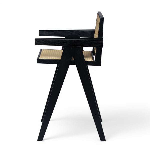 English Elm Christopher Knight Home® - 27'', Modern minimalist bar stool set of 2 with cane PE rattan seats, solid rubberwood frame, durable craft finish Black,Natural N780P237929B
