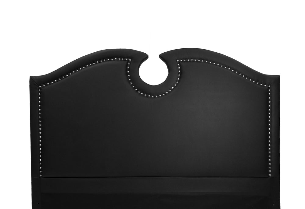 English Elm CAL-KING Faux Leather Bed in Black with Solid Wood Frame, Headboard 49" H, Modern Assembly Required B089S00130