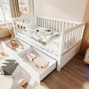 English Elm Convertible Toddler Daybed Solid Pine Kids Bed with Storage Drawers and Removable Rails White N899P429848K
