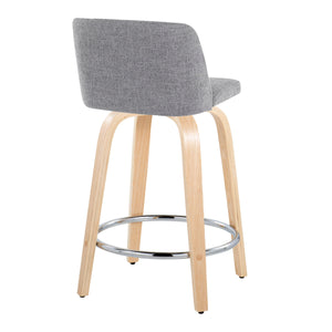 English Elm Toriano 24" Contemporary Fixed-Height Counter Stool with Swivel, Padded Fabric Seat, Bent Wood Legs Grey B202S00099