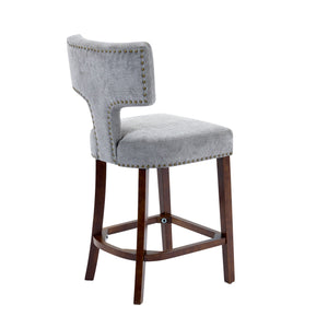 English Elm Mid Curved Backrest Bar Stools Set of 2 with Copper Nail Trim, High-Density Foam & Walnut Legs Gray W1143P296348