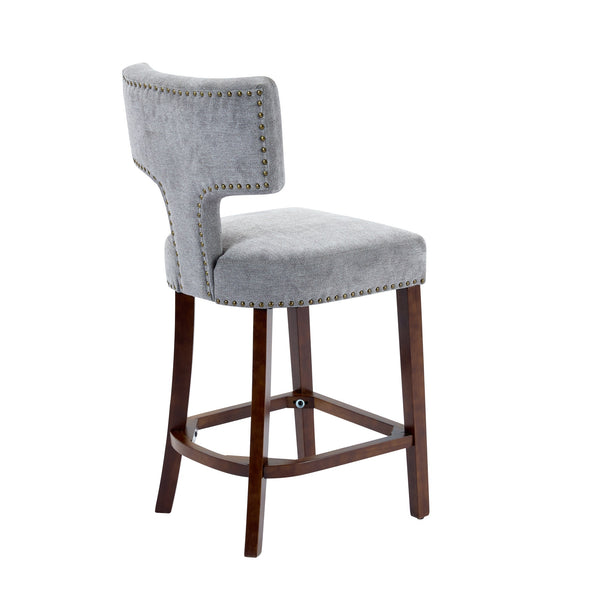 English Elm Mid Curved Backrest Bar Stools Set of 2 with Copper Nail Trim, High-Density Foam & Walnut Legs Gray W1143P296348