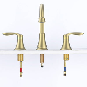 English Elm 2-Handle Brushed Gold Widespread Bathroom Sink Faucet With 360° Swivel Spout For Elegant Style T3177P277513