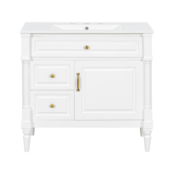 English Elm 36" Bathroom Vanity With Ceramic Sink, Durable Rubberwood Frame, Smart Storage & Modern Design N725P356064K