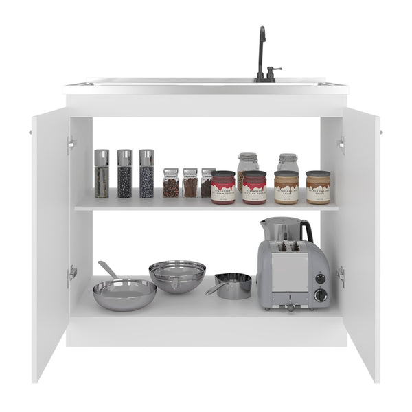 English Elm Zurich Freestanding Stainless Steel Utility Sink with Black Storage Cabinet for Garage B200S00460