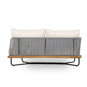 English Elm Christopher Knight Home® - Lucca Acacia Wood Outdoor Right-Arm Sofa with Water-Repellent Cushions and Hand-Woven Rope Charm Teak,Teak+ Beige N773P283658B