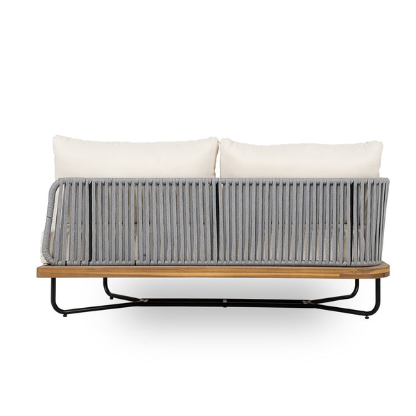 English Elm Christopher Knight Home® - Lucca Acacia Wood Outdoor Right-Arm Sofa with Water-Repellent Cushions and Hand-Woven Rope Charm Teak,Teak+ Beige N773P283658B