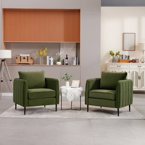 English Elm Accent Velvet Armchair Mid-century Modern Plush Seat with Metal Legs for Any Room Green W3244P325833