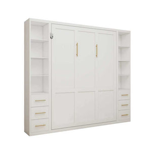English Elm Desk Murphy Wall Bed Queen with Side Storage Cabinets for Home Office Study W5290S00003