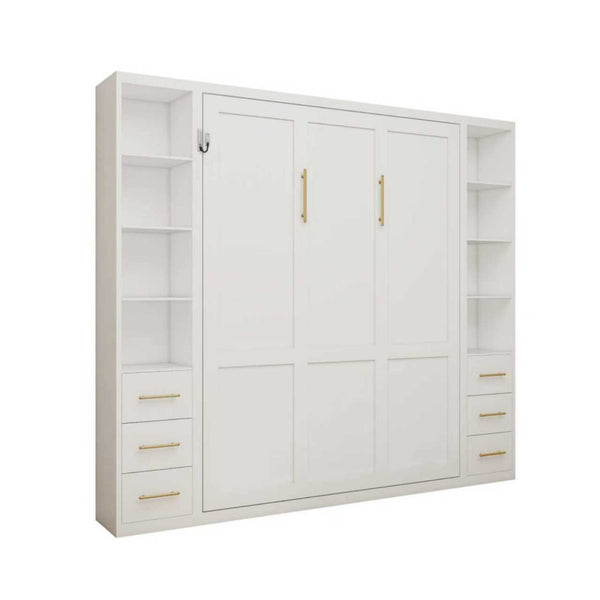 English Elm Desk Murphy Wall Bed Queen with Side Storage Cabinets for Home Office Study W5290S00003