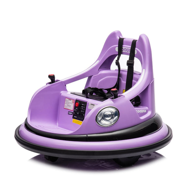 English Elm 12v Kids Ride on Bumper Car with 360 Spin Led Lights Bluetooth and Parental Remote Purple W1578P198507