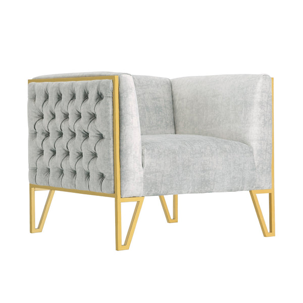 English Elm Vector Velvet Lounge Chair Gray — Luxurious Tufted Velvet, Polished Brass Stainless Frame, 300lb Capacity B365P398027