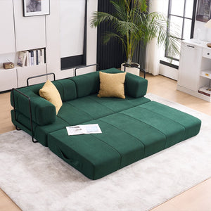 English Elm Folding Sofa Bed with Corduroy Cover, 78.5" Convertible Futon Couch, No-Assembly Foam Spring Mattress, Compact Sleeper for Living Room Green W2915P276680