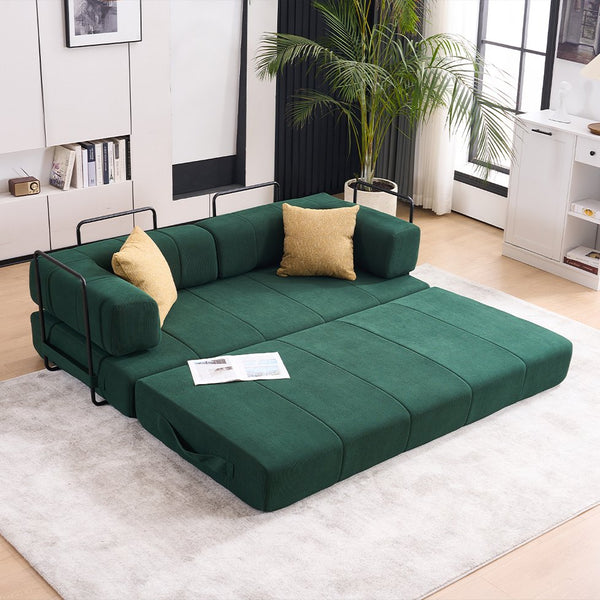 English Elm Folding Sofa Bed with Corduroy Cover, 78.5" Convertible Futon Couch, No-Assembly Foam Spring Mattress, Compact Sleeper for Living Room Green W2915P276680