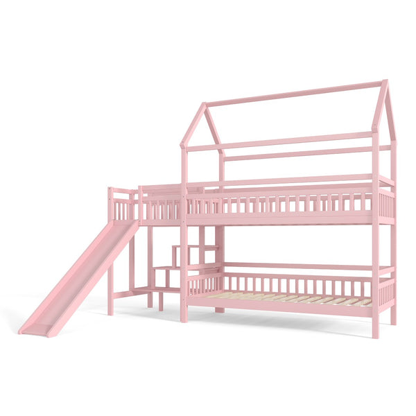 English Elm Full Bunk Bed with Trundle Bookshelf Storage Pine Frame Car Design for Kids W1580S00302