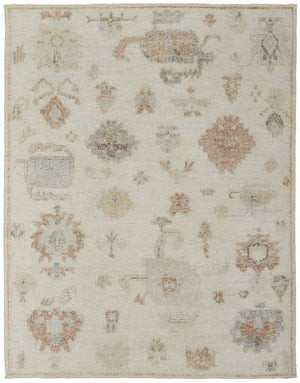 Feizy Rugs Grafton Hand-knotted Wool Rug: Luxurious Floral Design With Afghan Craftsmanship For Elegant Spaces Ivory,Orange,Gray Wool Gft69flfivymltj55