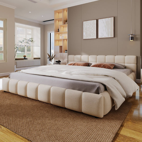 English Elm Elegant Chenille King Bed Geometric Checkerboard Headboard Plush Upholstered Bedroom N769P339029K
