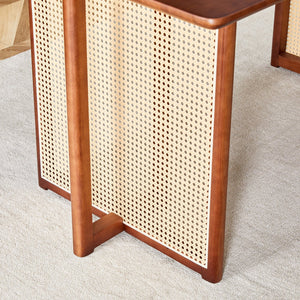 English Elm Chinese country retro solid dining table with imitation rattan legs, solid rubber frame, versatile desk Walnut W1151P154595