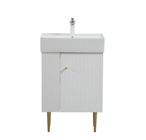 English Elm 21.6" White Vanity Base Open Shelf Golden Hardware Soft Close Bathroom Storage W1920P385637