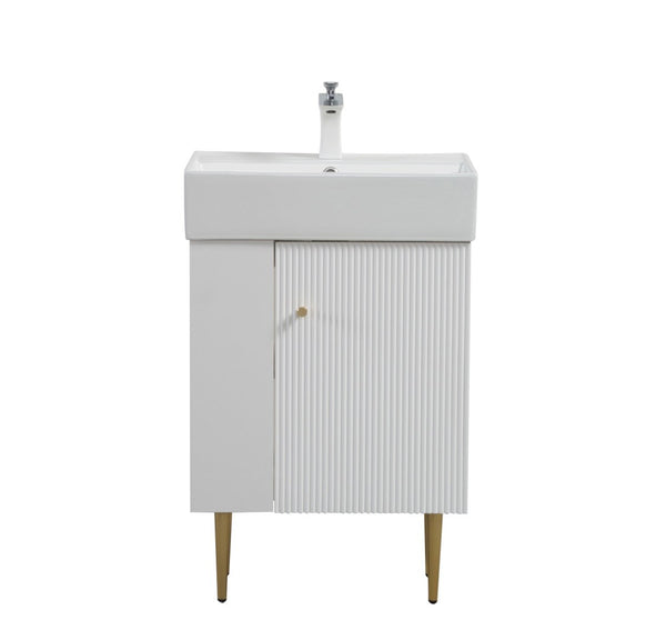 English Elm 21.6" White Vanity Base Open Shelf Golden Hardware Soft Close Bathroom Storage W1920P385637
