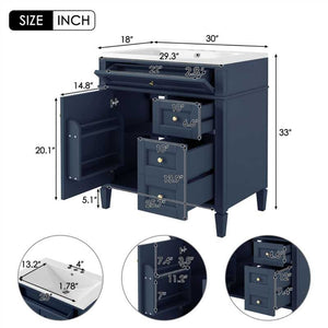 English Elm 30'' Modern Bathroom Vanity With Soft-Close Drawers, Tip-Out Storage & Elegant Roman Legs, White SW000122AAC-2