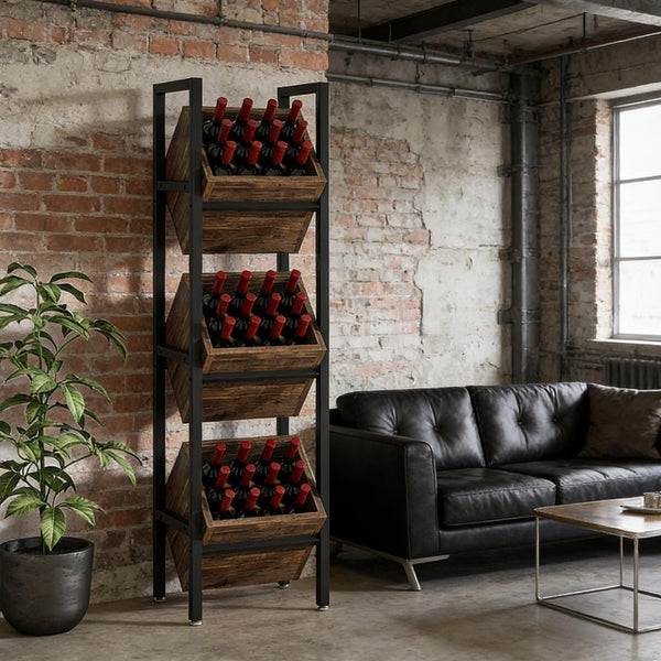 English Elm Stable Freestanding Wine Rack 36 Bottle Metal Wood Industrial Bar Storage T3971P449827