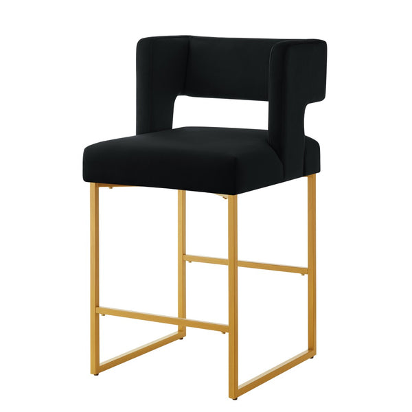 English Elm Modern Velvet Counter Stools Set of Two with Gold Iron Frame and Square Open Back Black W2186P171941