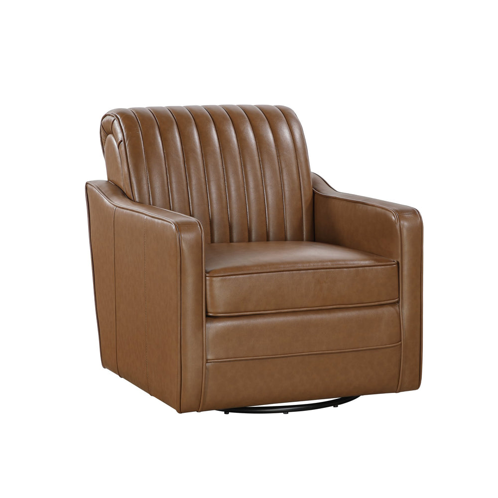 English Elm Luxurious November Channel Back Swivel Chair in Brown Breathable Faux Leather, 360° Rotating Comfort B011P256606