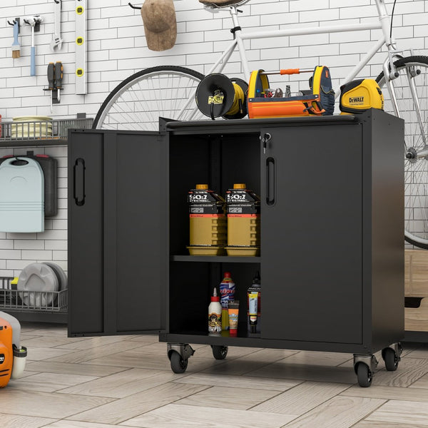 English Elm Heavy-duty Steel Garage Cabinet on Wheels with Locking Doors and Adjustable Shelves T2398P223005