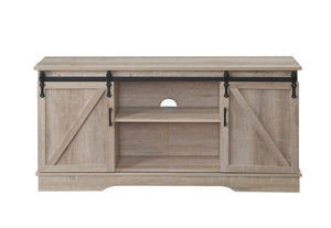 English Elm Bennet Oak TV Stand with Sliding Barn Doors, Cable Management, 65" Max, Metal Frame, Rustic Storage B2726P278173