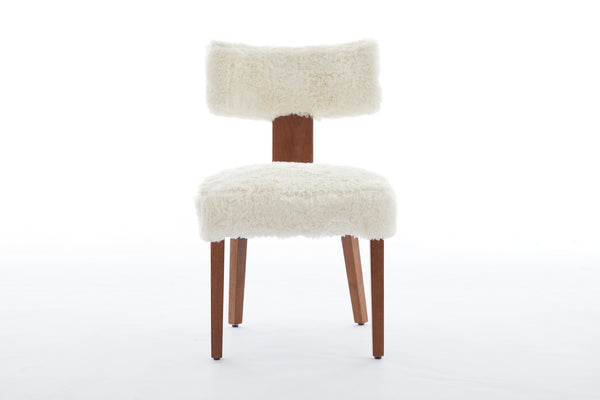 English Elm 064-Set Linen Fabric Modern Armless Dining Chairs with Curved Back & Solid Light Brown Legs for Stylish Comfort Ivory W527P292120