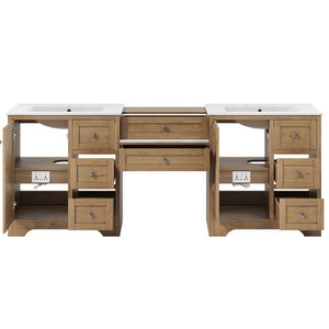 English Elm 84" Double Sink Vanity with Stone Countertop Six Soft Close Drawers and Silver Knobs Wood N817P404196B