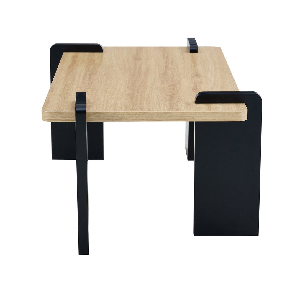 English Elm Natural Wood-Colored Mdf Coffee Table With Black Legs - Modern Minimalist Design For Any Space W3226P279057