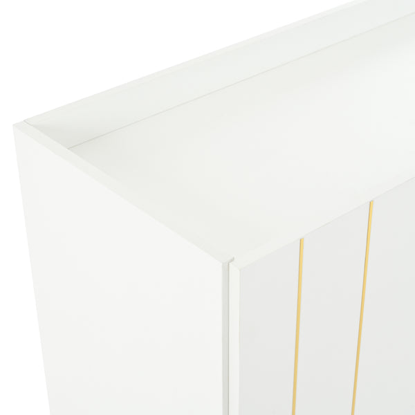 English Elm ON-TREND Luxurious Modern Shoe Cabinet with Gold Accents and 4 Adjustable Shelves for Versatile Storage White N721P191139K