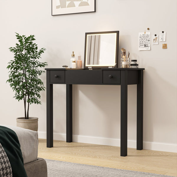 English Elm Multifunctional Vanity Desk with Flip-Top Mirror, 3-Level LED Lighting, Ample Storage for Small Spaces Black W760P152315