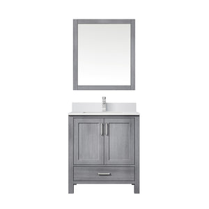 English Elm Distressed Grey 30 in Vanity with Cultured Marble Top, Chrome Faucet & 28x32 Mirror, Scratch-Resistant SurfaceDistressed Grey 30 in Vanity with Cultured Marble Top, Chrome Faucet & 28x32 Mirror, Scratch-Resistant Surface B2731S01326