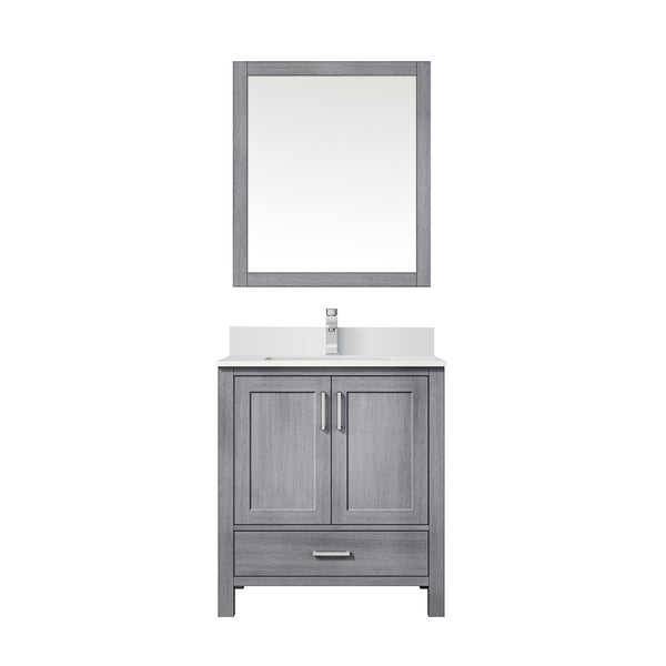 English Elm Distressed Grey 30 in Vanity with Cultured Marble Top, Chrome Faucet & 28x32 Mirror, Scratch-Resistant SurfaceDistressed Grey 30 in Vanity with Cultured Marble Top, Chrome Faucet & 28x32 Mirror, Scratch-Resistant Surface B2731S01326