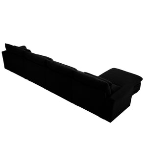 English Elm Large L Shape Corduroy Sectional Sofa with Storage Ottoman, Deep Seats, 4 Waist Pillows, Black W714S00852