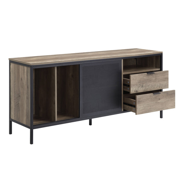 English Elm Nantan Rustic Oak & Black TV Stand with 2 Drawers, 5 Open Shelves, Industrial Modern Media Console B2726S00222