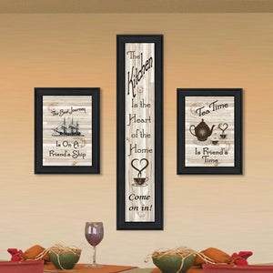 English Elm "the the Kitchen Triptych Three Panel Matte Black Framed Wall Art for Dining Rooms B06787045