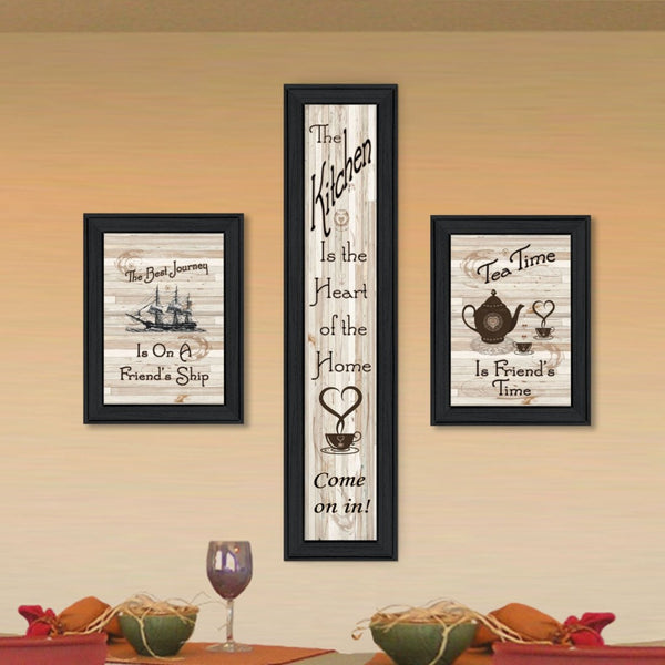 English Elm "the the Kitchen Triptych Three Panel Matte Black Framed Wall Art for Dining Rooms B06787045