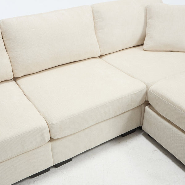 English Elm Modern Chenille L-shaped Sectional with Usb Charging Ottoman Storage Living Room Couch Beige W2120S00016