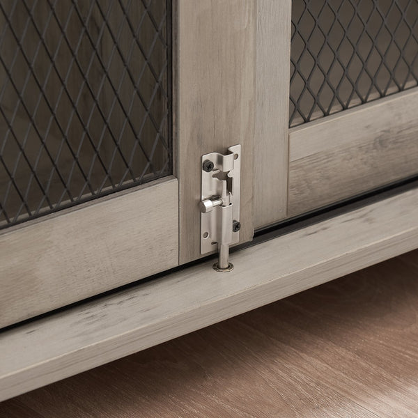 English Elm Farmhouse Dog Cage Crate Furniture with Sliding Barn Door, Secure Metal Latch, Flip-Up Top Access and Removable Divider for Small to Large Dogs (40.94x30.51x6.69) Gray Wash W2275P164727